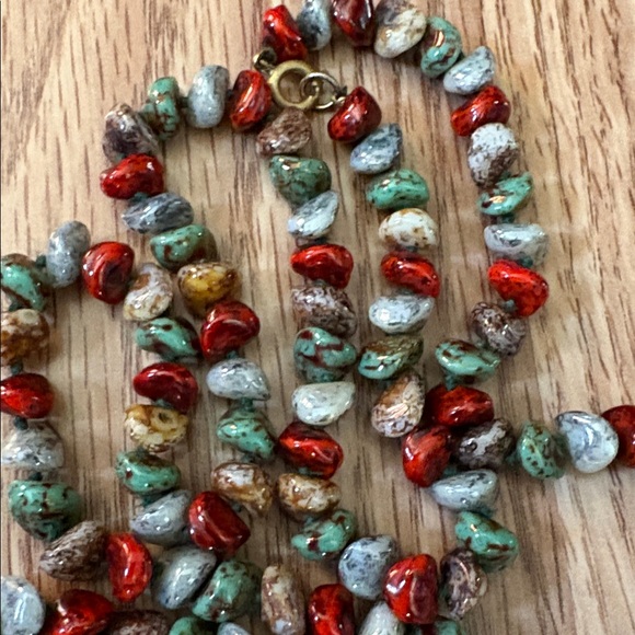 VINTAGE MULTICOLOR JASPER, AFRICAN TURQUOISE RED CORAL SMALL NUGGET 31" NECKLACE - Picture 3 of 10
